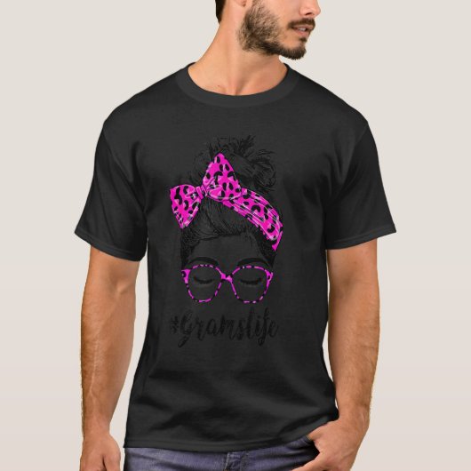 上品なグラム人生めちゃくちゃなBunピンクヒョウ印刷モト Tシャツ (正面)