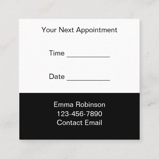 上品なグリッツヘアスタイリストアポイントメントビジネスカー スクエア名刺 (裏面)