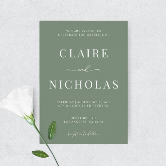 上品なグリーンのモダンでエレガントな結婚式の招待状 招待状