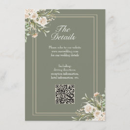 上品なグリーンの結婚式詳細カード - エレガントなQRコード付き エンクロージャーカード
