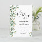 上品なグリーンゴールドの植物花の結婚式 招待状 (スタンド正面)