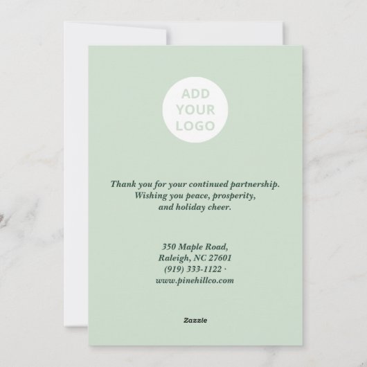 上品なグリーンビジネスクリスマスカード シーズンカード (裏面)