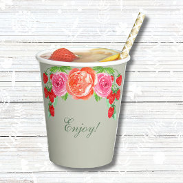 上品なグリーンピンクの桃の花のピーコック ブライダル ブランシュ 紙コップ