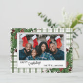 上品なグリーンホリーレッドベリーボタニカルリーフ シーズンカード (スタンド正面)