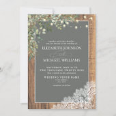 上品なグリーン ユーカリ ウッドレース スクリプト 結婚式 招待状 (正面)