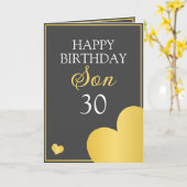 上品なグレーと金ゴールドハートの息子30th誕生日 カード (黄色い花)