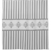 上品なグレーのダマストライプのスクエレガントパターン シャワーカーテン (正面)