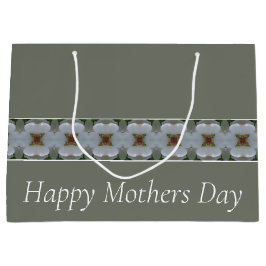 上品なグレーアンドホワイトフローラ かわいらし ラージペーパーバッグ