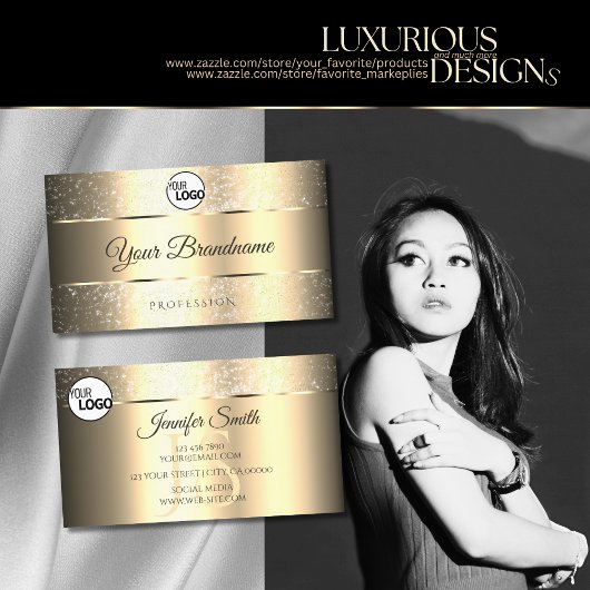 上品なゴールデンチニーグリッタースターズのロゴとイニシャル 名刺