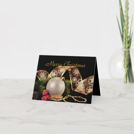 上品なゴールドとシルバーの企業クリスマスホリデーグリーティング シーズンカード (正面)