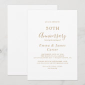 上品なゴールドのカリグラフィー 50周年結婚記念 招待状 (正面/裏面)