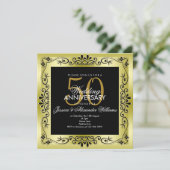 上品なゴールドの装飾フレームに入った50周年記念のウェディング 招待状 (スタンド正面)