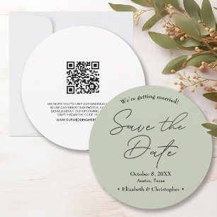 上品なサググリーンのミニマルな結婚式のSave the Date 招待状