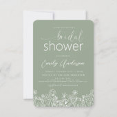 上品なサググリーンの野生の花のブライダルシャワーエレガント 招待状 (正面)