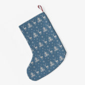 上品なシカ柄 ブルー スモールクリスマスストッキング (裏面 (吊り時))