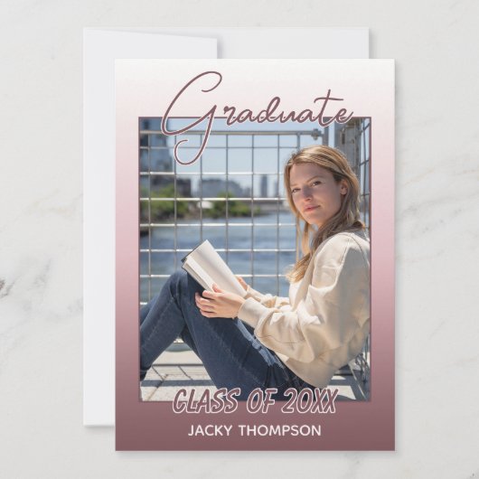 上品なシックなグラデーションモーブタウペダークピンクの卒業 案内状 (正面)