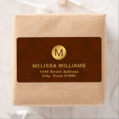 上品なシックなブラウンテクスチャ&金ゴールドイニシャル出荷 ラベル (インサイチュ)