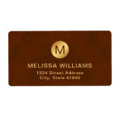 上品なシックなブラウンテクスチャ&金ゴールドイニシャル出荷 ラベル (正面)