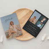 上品なシックなブラックフォトコラージュ卒業パーティー 招待状