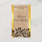 上品なシックなブラックベージュ金ゴールドイヤリングディスプレイカード 名刺 (裏面)