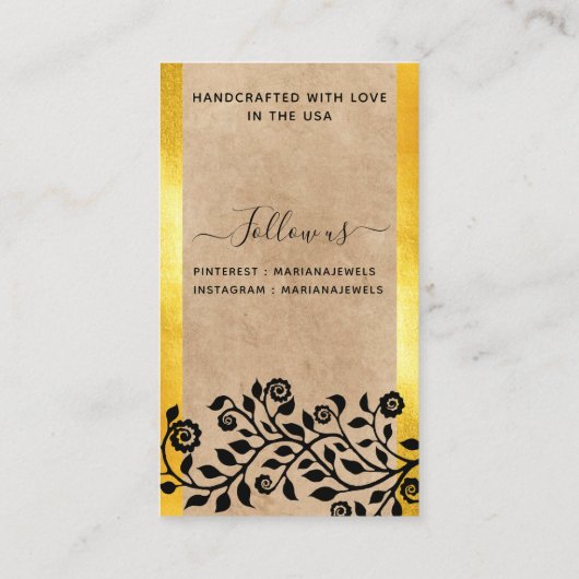 上品なシックなブラックベージュ金ゴールドイヤリングディスプレイカード 名刺 (裏面)