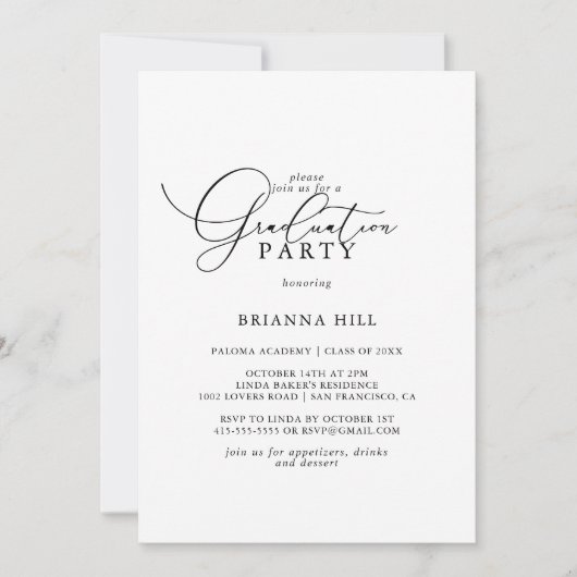 上品なシックなミニマリストの卒業式パーティー 招待状 (正面)