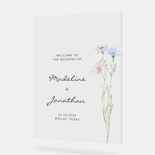 上品なシックなワイルドフラワーベージュ結婚のウェルカムサイン アクリルサイン (傾斜)