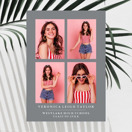 上品なシックな写真コラージュ卒業発表 招待状