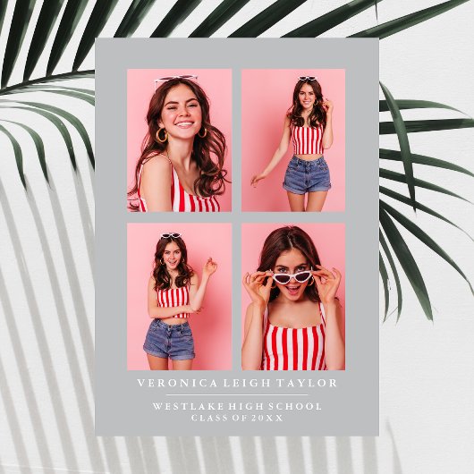 上品なシックな写真コラージュ卒業発表 招待状