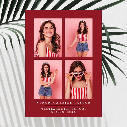 上品なシックな写真コラージュ卒業発表 招待状