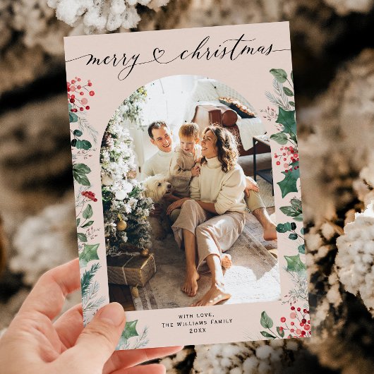 上品なシックな書道1枚の写真クリスマス シーズンカード