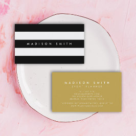 上品なシックな白黒のストライプ 名刺