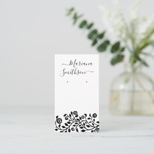 上品なシックな黒と白のイヤリングディスプレイカード 名刺 (スタンド正面)