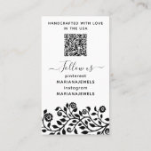 上品なシックな黒と白のイヤリングディスプレイカード 名刺 (裏面)