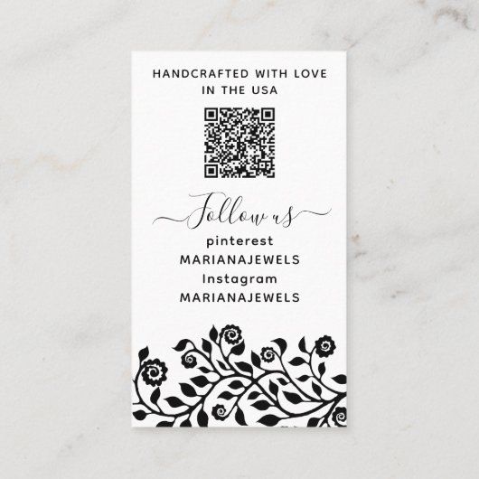 上品なシックな黒と白のイヤリングディスプレイカード 名刺 (裏面)