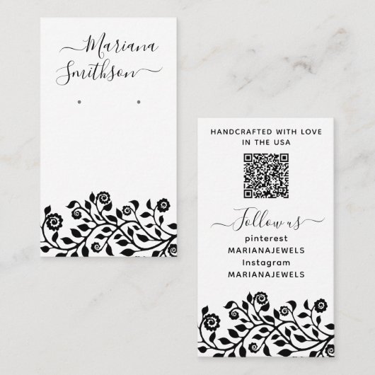 上品なシックな黒と白のイヤリングディスプレイカード 名刺 (正面/裏面)