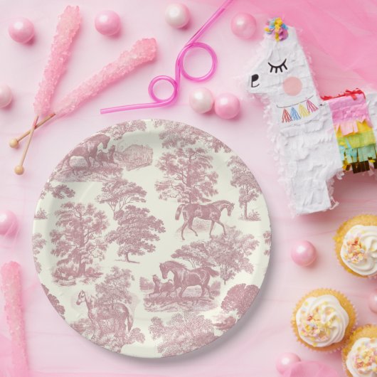 上品なシックエレガントピンクウズカントリートイル ペーパープレート (パーティー)