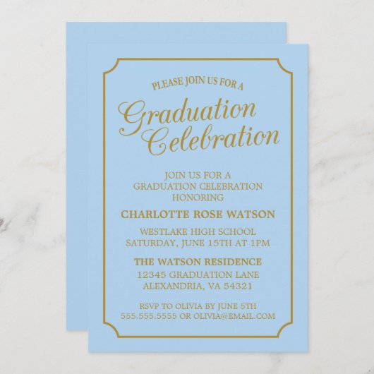 上品なシックエレガント卒業パーティー招待状 招待状 (正面/裏面)