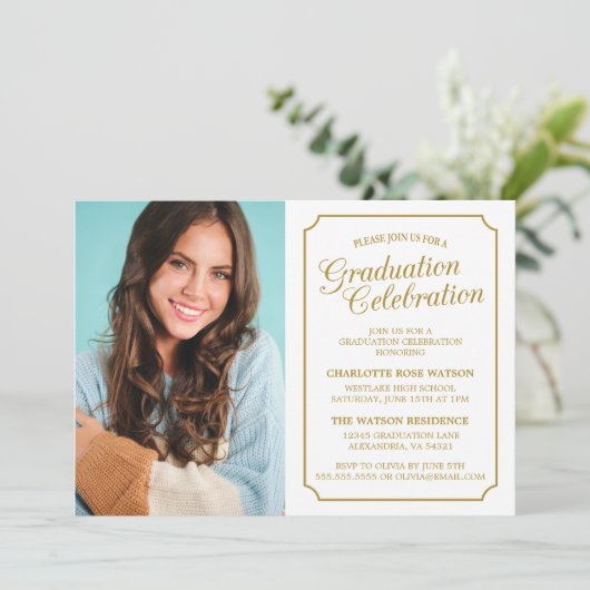 上品なシックエレガント卒業パーティー招待状 招待状 (スタンド正面)