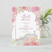 上品なシックフローラゴールデンフレームベビーシャワー 招待状 (スタンド正面)