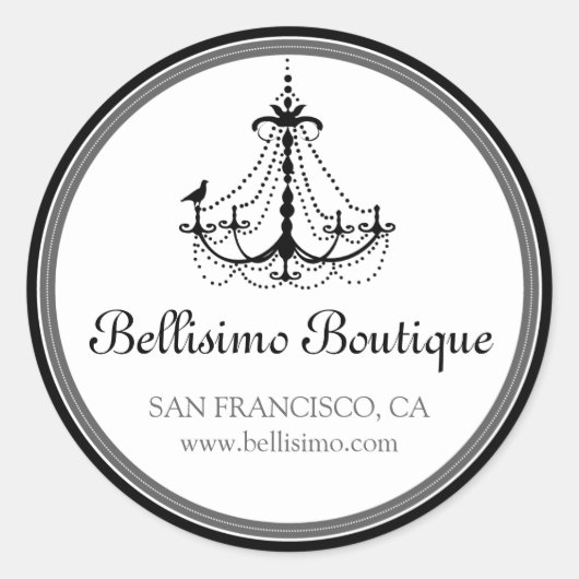 上品なシャンデリアのステッカー黒/グレー ラウンドシール (正面)