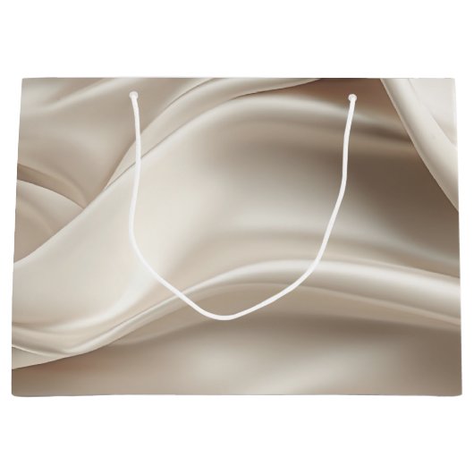 上品なシャンパンゴールド ロマンティック 偽サテン ラージペーパーバッグ (正面)