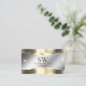 上品なシルバーと金ゴールドシャイニーダイヤモンドとモノグラム 名刺 (スタンド正面)