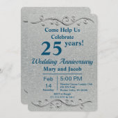 上品なシルバーの記念日 招待状 (正面/裏面)