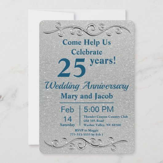 上品なシルバーの記念日 招待状 (正面)