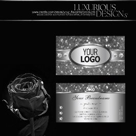 上品なシルバーグリッタースパークルダイヤモンドとロゴ 名刺