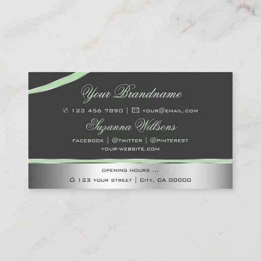 上品なシルバーグレーの曲線のデコールラインきらめく 名刺 (裏面)