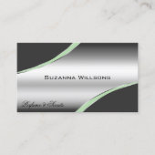 上品なシルバーグレーの曲線のデコールラインきらめく 名刺 (正面)