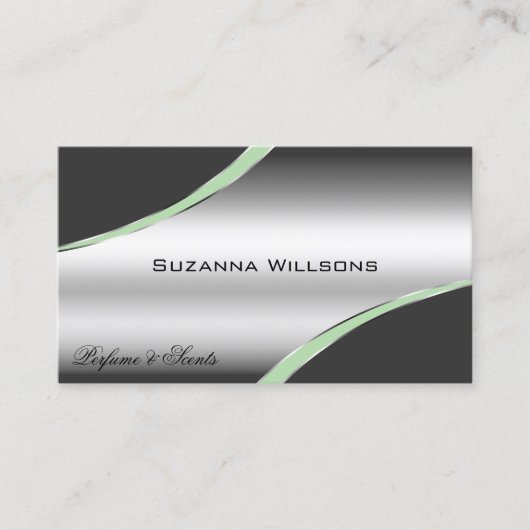 上品なシルバーグレー曲線デコールラインとQRコード 名刺 (正面)