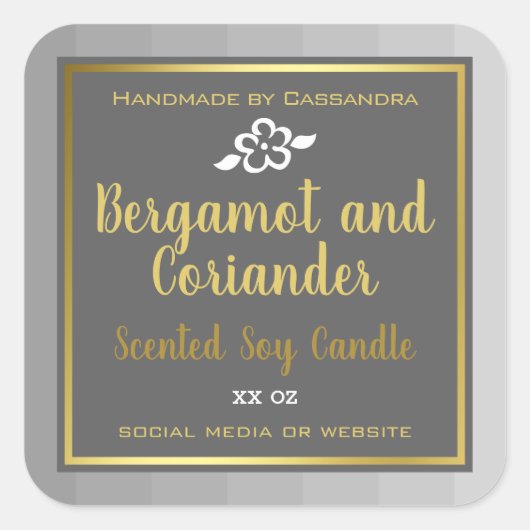 上品なシルバーグレー金ゴールド製品のパッケージラベル スクエアシール (正面)